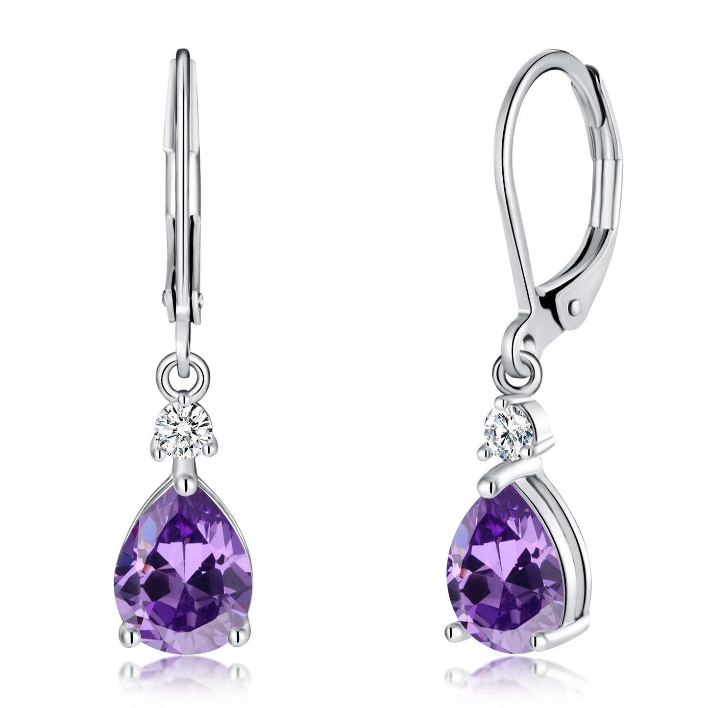CiNily Leverback Dangle Earrings for Women 14K White Gold Plated Drop Earrings Purple Cubic Zircon Fashion Teardrop Hoop Earrings Hypoallergenic Jewelry for Sensitive Ear