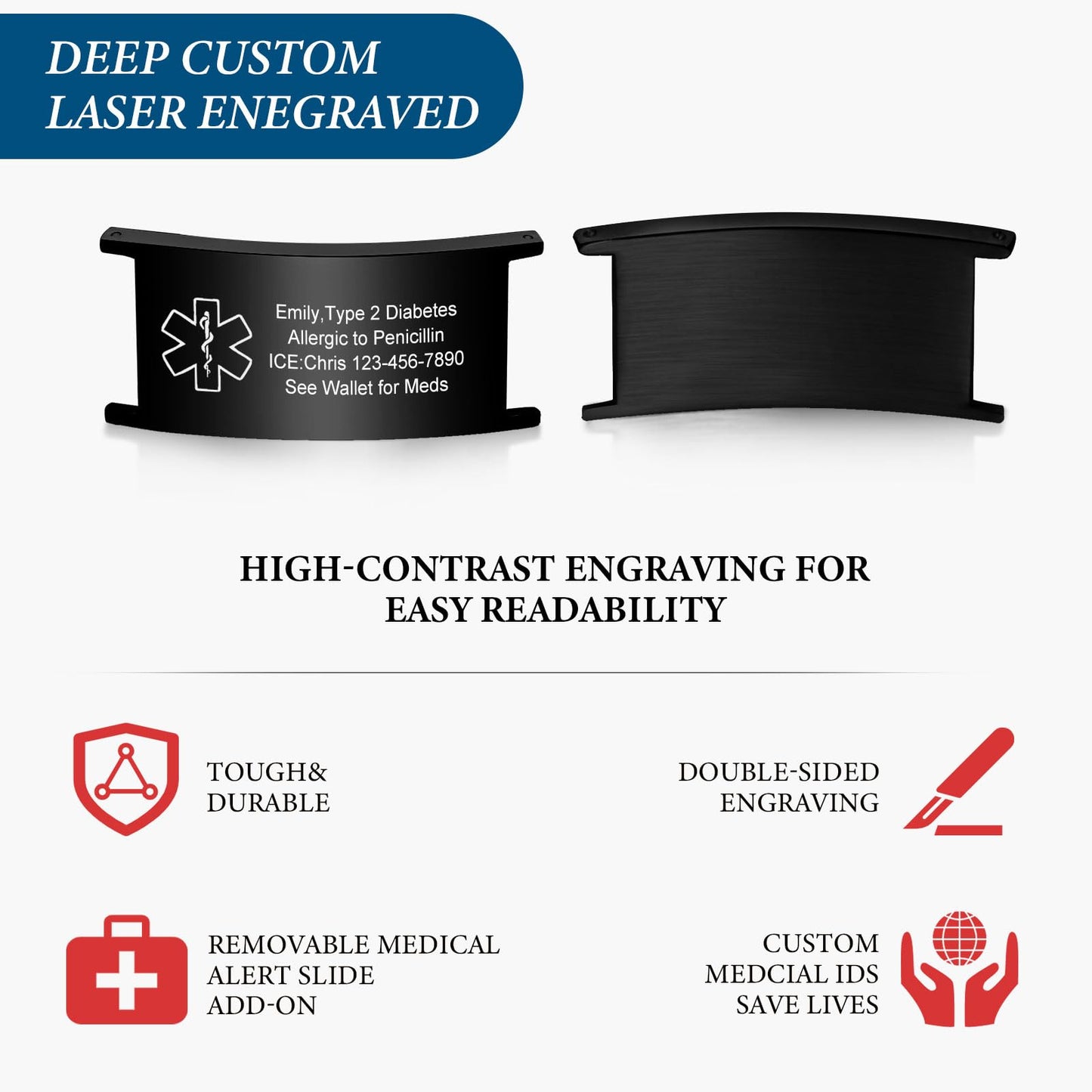 VNOX Medical Alert Id Bracelet for Men, Type 1 Diabetes Medical Alert Bracelets for Men Patients Stainless Steel Emergency Bracelets Wristband