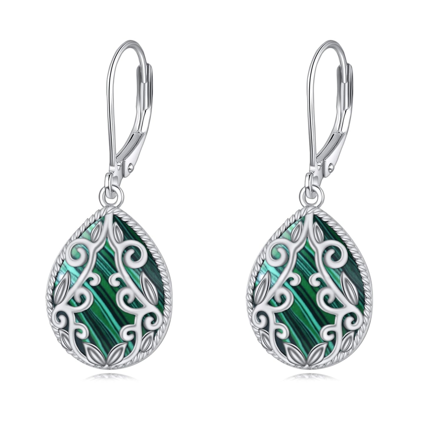 Malachite Dangle Earrings for Women 925 Sterling Silver Malachite Dangle Drop Filigree Teardrop Earrings Jewelry Gifts for Women