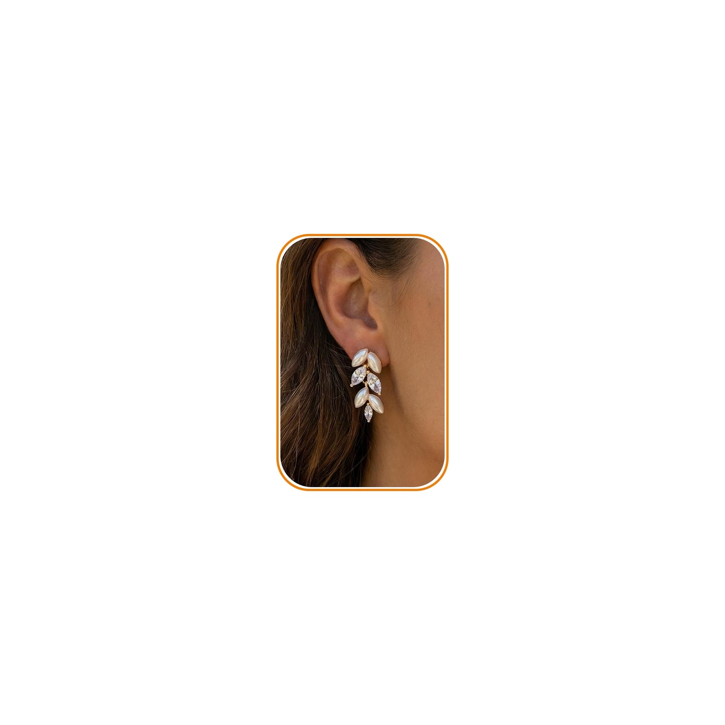 PRTGL Pearl Drop Earrings - 14K Gold Plated Cubic Zirconia Accented for Women Wedding Bridal