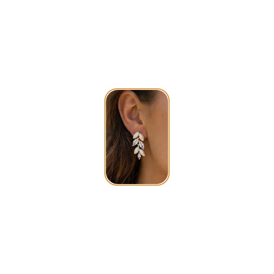 PRTGL Pearl Drop Earrings - 14K Gold Plated Cubic Zirconia Accented for Women Wedding Bridal