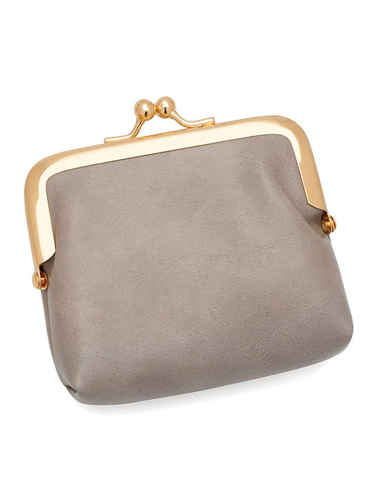 Women’s Small Coin Purse, Vintage PU Leather Change Purse, Rectangle Kiss Lock Coin Pouch, Pocket-Sized, Solid Color, Mini Coin Purse for Women - Grey