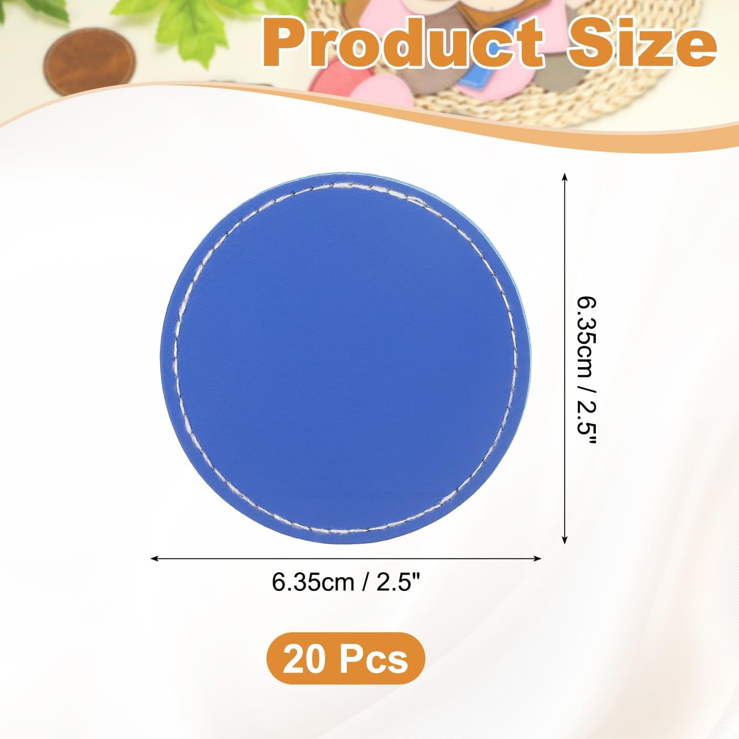 uxcell 20 Pcs Leather Patches for Hats, Round Leather Hat Patches with Adhesive, Rustic Faux Iron on Blank Patch for Laser Engraving Fabric Repair Sew Crafts, Blue