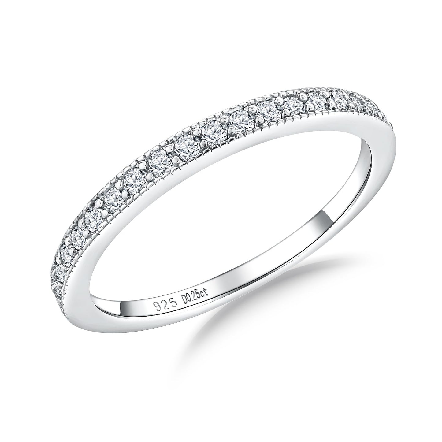 AGRULE Men Womens Moissanite Wedding Band 1.7mm Wide Stackable Half Eternity Band Rings 14K White Gold Plated Sterling Silver VVS1 D Color Anniversary Birthstone Rings, Size 9