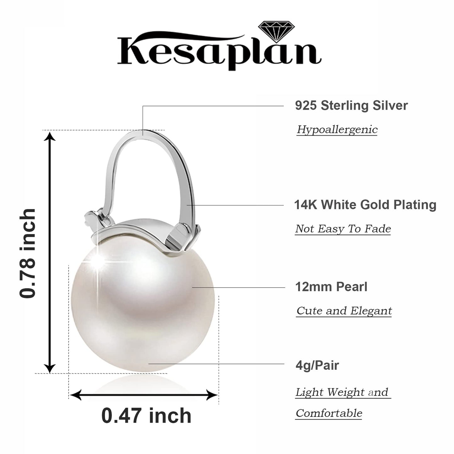 Pearl Earrings for Women 14K Gold Plated Hypoallergenic Pearl Earrings 5A Cubic Zirconia Dangle Earrings Elegant Jewelry (3-Silver)