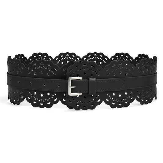 XZQTIVE Wide Leather Belts For Women Obi Belt For Dresses Sweater Vintage Ladies Waist Belts Black