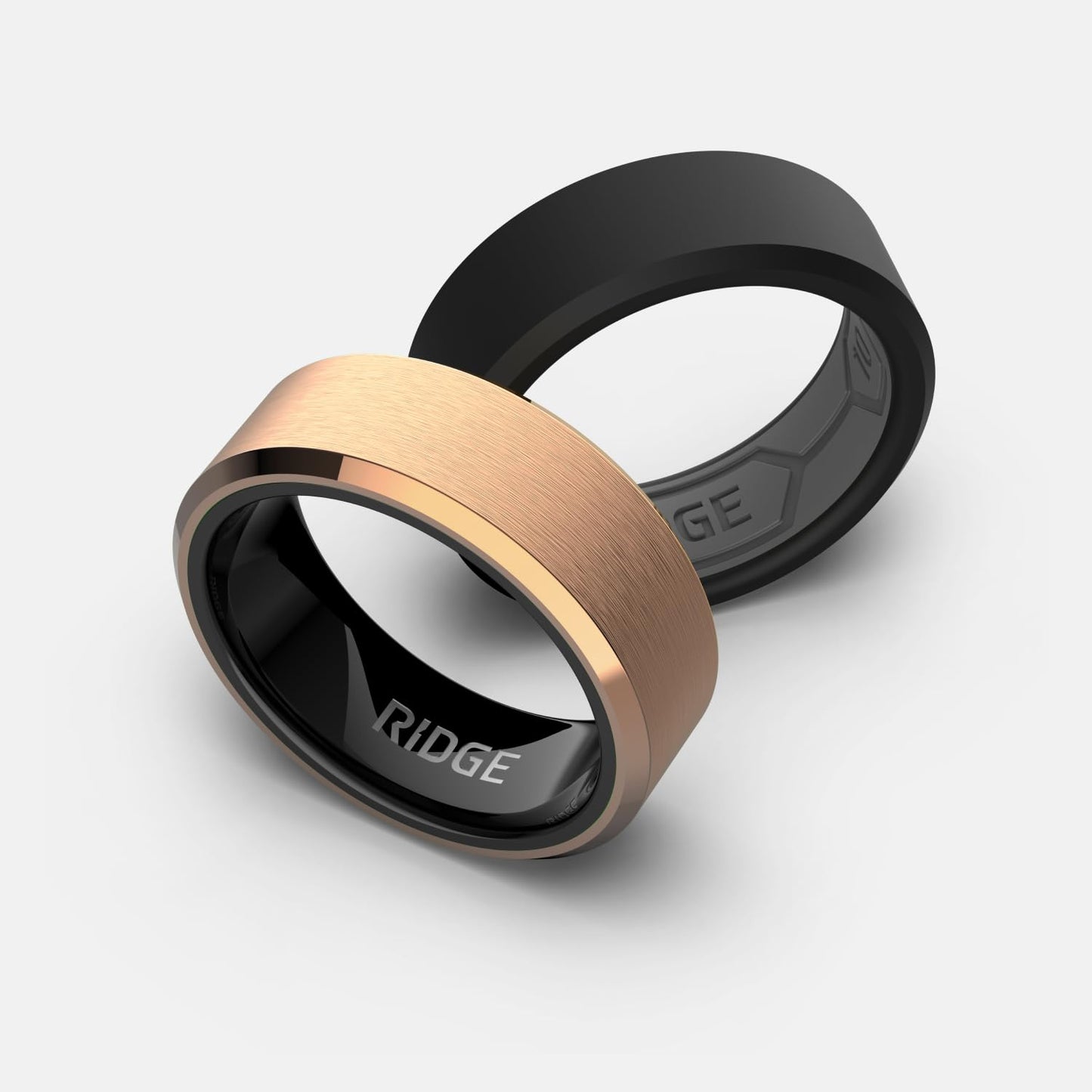 Ridge Beveled Ring Set 8mm - 18K Rose Gold - Tungsten - 9
