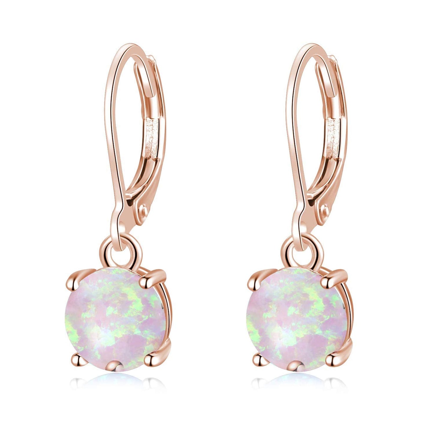CiNily Rose Gold Plated Dangle Opal Earrings for Women, Leverback Drop Earrings Pink Opal Jewelry