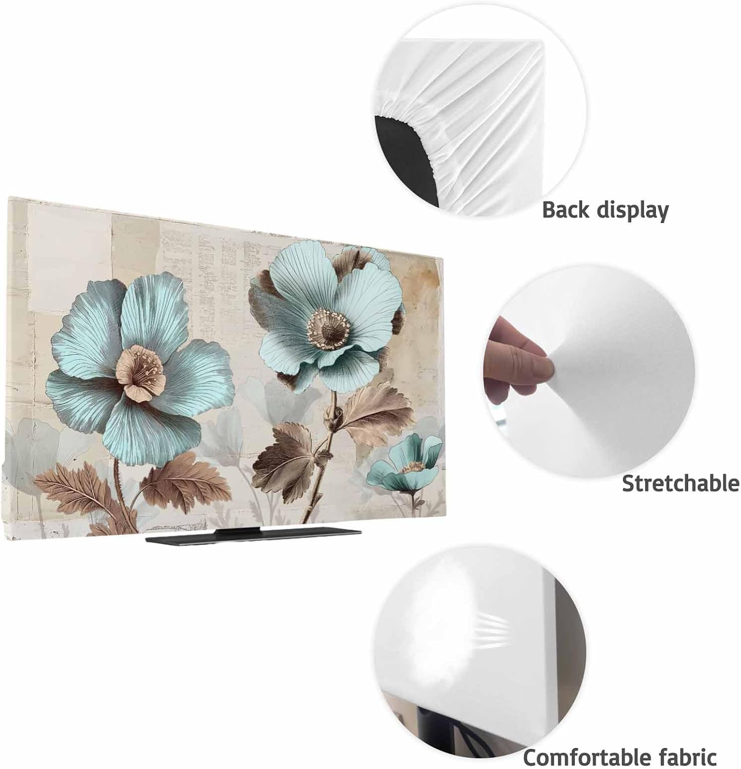 Yukro 65 Inch, 57"x32" Blue Broccoli Indoor TV Dust Cover, Vintage Flowers Victorian Style Elastic TV Dustproof Cover