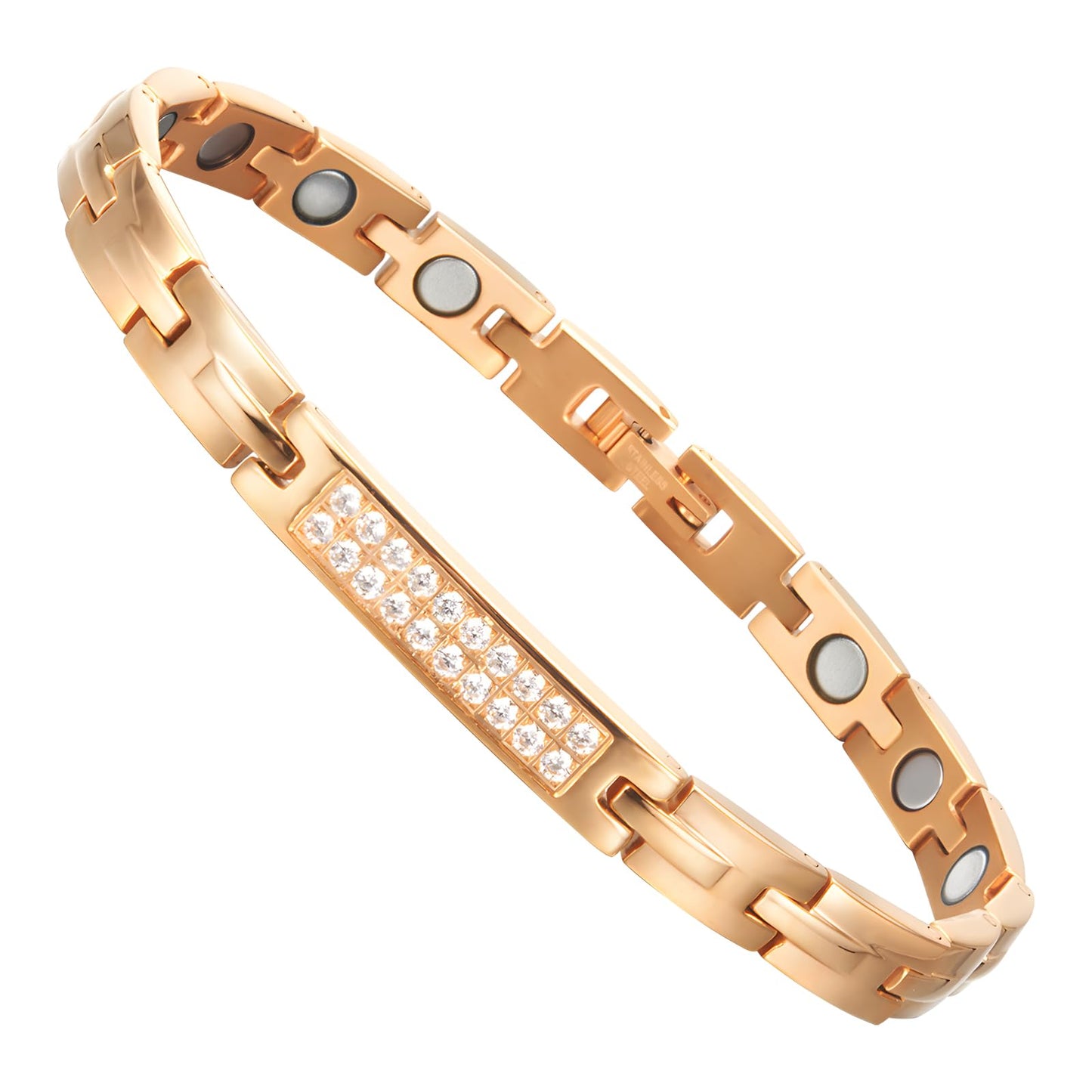 QIAOZILI Ultra Strength Magnetic Bracelet for Women, Stainless Steel Lymphatic Drainage, Magnetic Therapy Bracelets, Adjustable size, Rose Gold