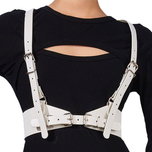 BODIY Punk Women Waist Belts White PU Leather Fashion Body Chain Belt Circle Rave Halloween Accessories Belt Adjustable Gothic