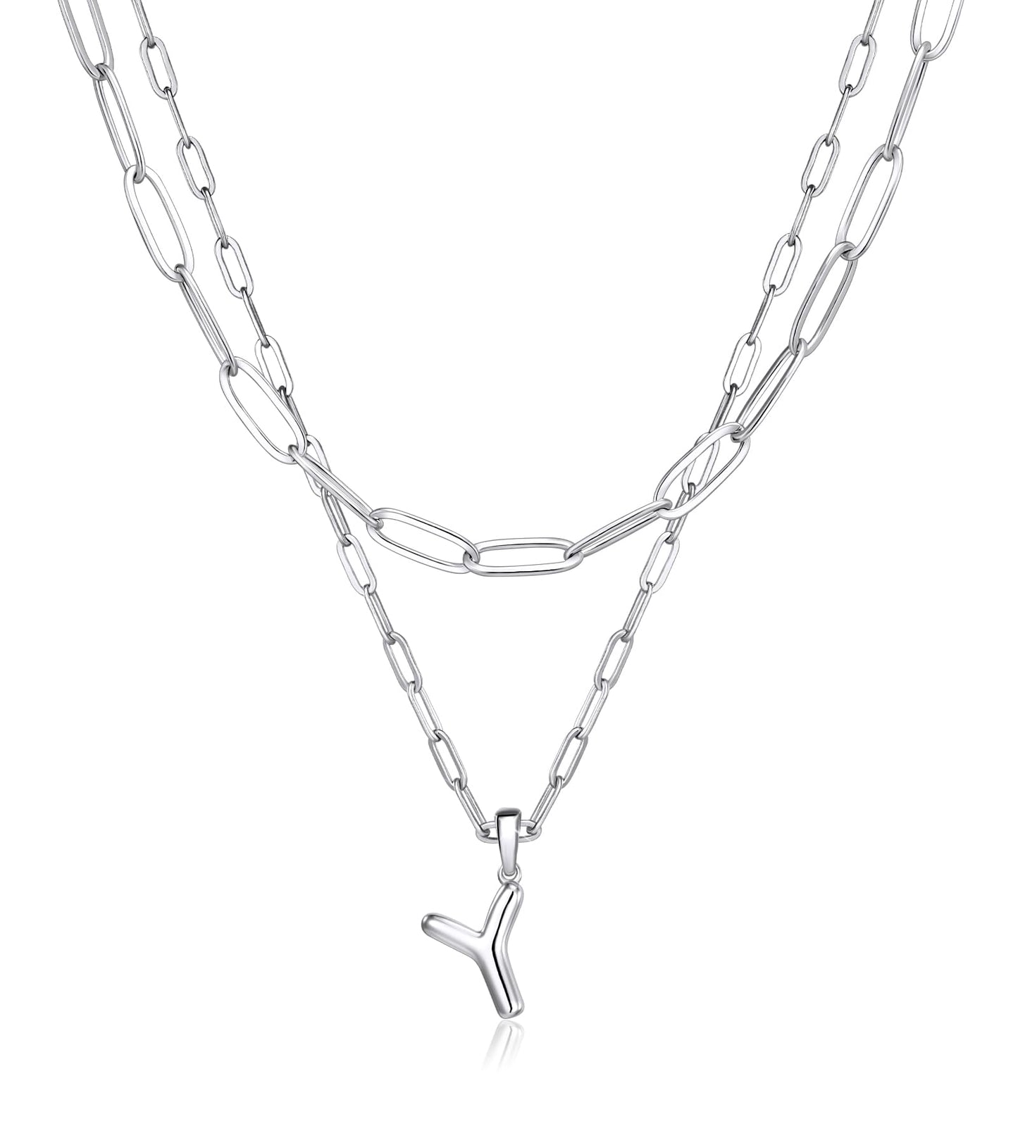 adoyi Silver Initial Necklace for Women 14k Gold Plated Layered Bubble Letter Necklaces Trendy Jewelry Chain Name Y Pendant Necklace Stack Birthday Valentines Gifts