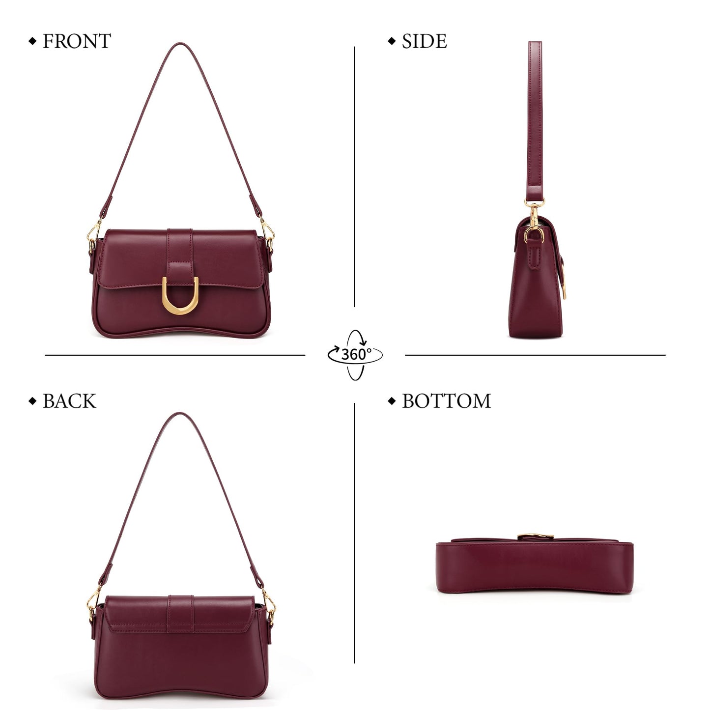 KKXIU Shoulder Bag for Women, Small Handbag Cute Purse Retro Clutch Underarm Hobo Bag, Wine Red