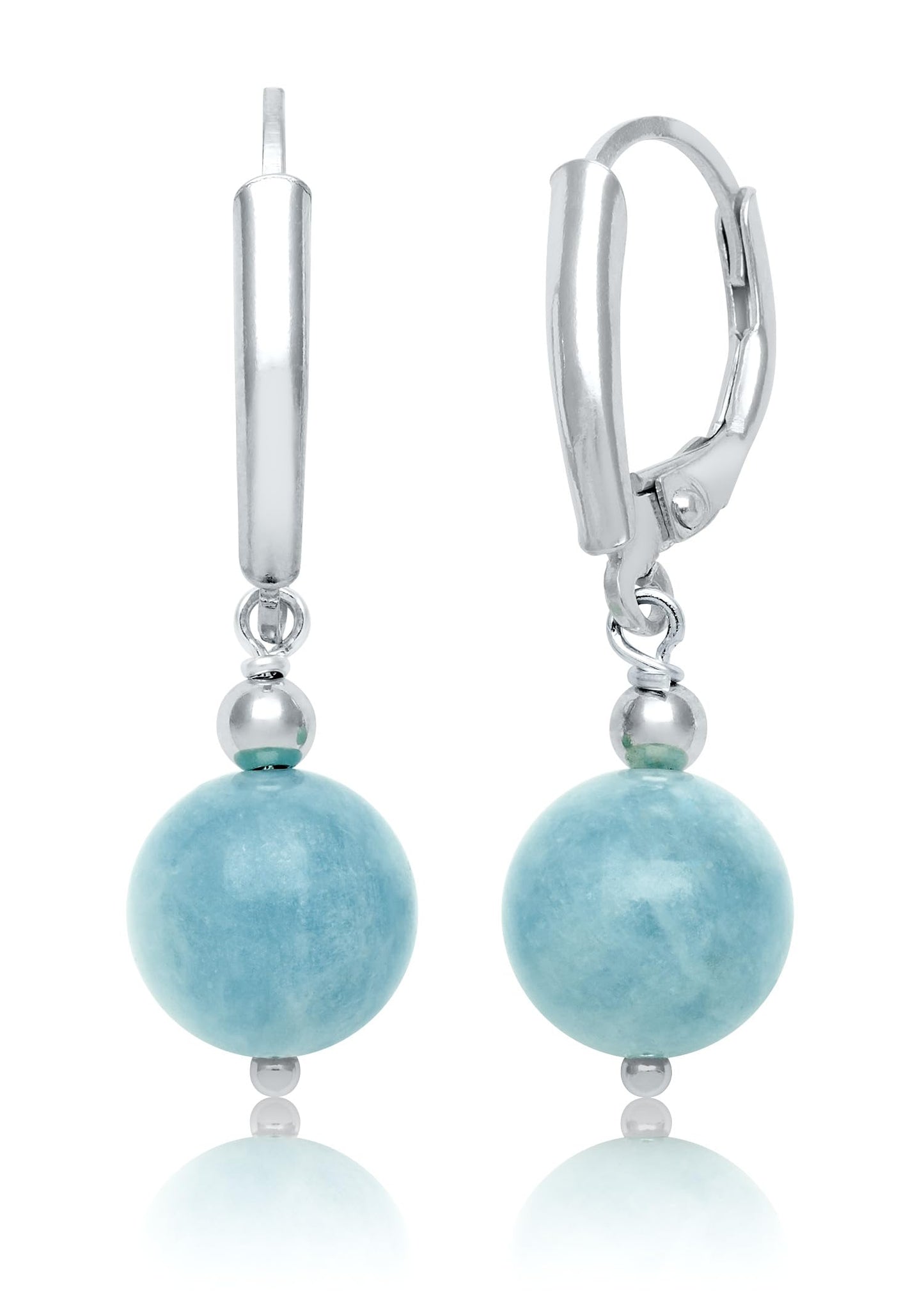 Belacqua Round Natural Blue Milky Aquamarine Drop Earrings in Sterling Silver, Closure - Leverback, Size - 8.0-9.0mm, Jewelry for Women, Gift Box Included
