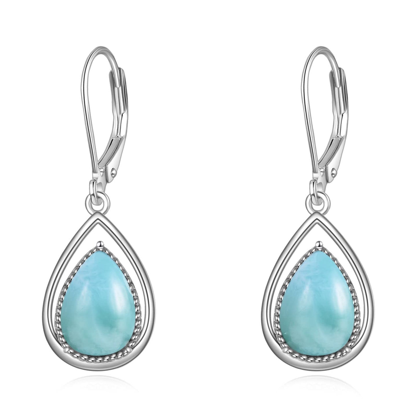 VONALA Larimar Earrings 925 Sterling Silver Blue Larimar Teardrop Dangle Dangling Leverback Earrings Birthday Christmas Jewelry for Women
