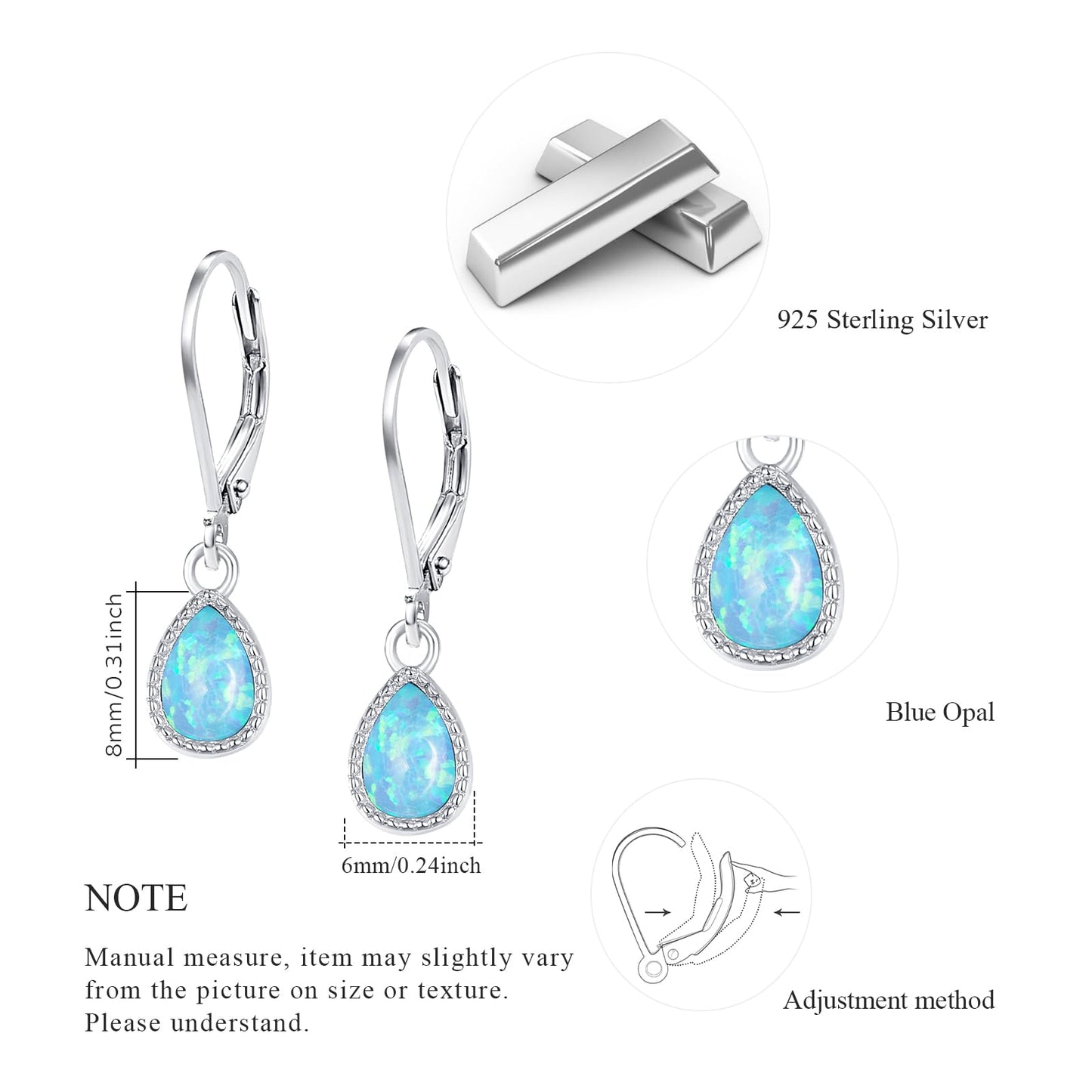 Teardrop opal Earrings, S925 Sterling Silveropal Opal Drop Earring Jewelry for Women for Best Friend