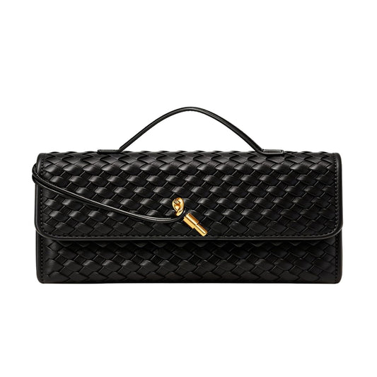 JYG Woven Handbag for Women Fashion Evening Shoulder Bag PU Leather Handmade Clutch Purse Dark Black Casual Crossbody Bags 2024