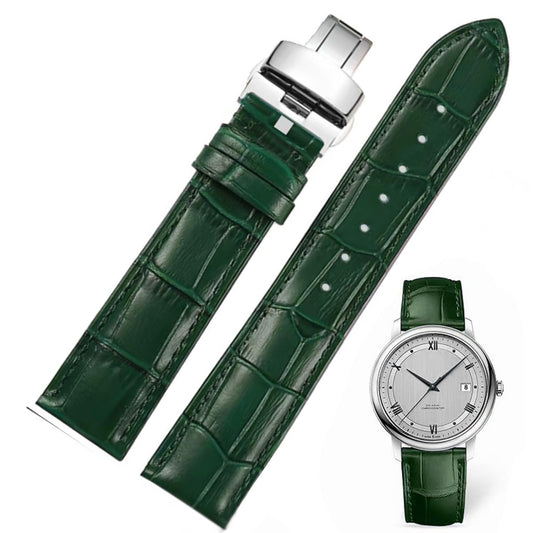 Genuine Leather Watch Bands, Italian Alligator Grain Embossed Watch Straps,Quick Release Replacement Deployment Buckle Leather Watch Straps 12mm 14mm 15mm 16mm 17mm 18mm 19mm 20mm 21mm 22mm 23mm 24mm (D-Green-silver, 22mm)