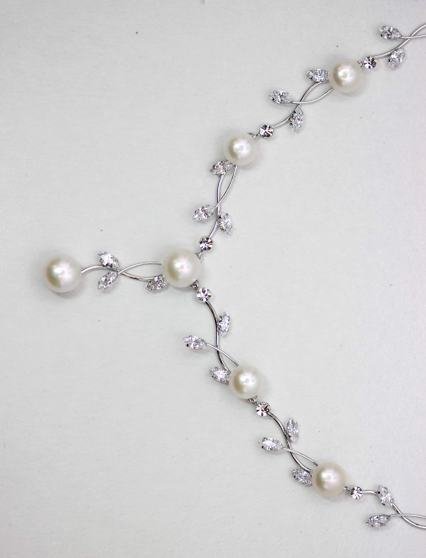 Faship Clear CZ Crystal Genuine Freshwater Pearls Floral Necklace Earrings Set - Clear