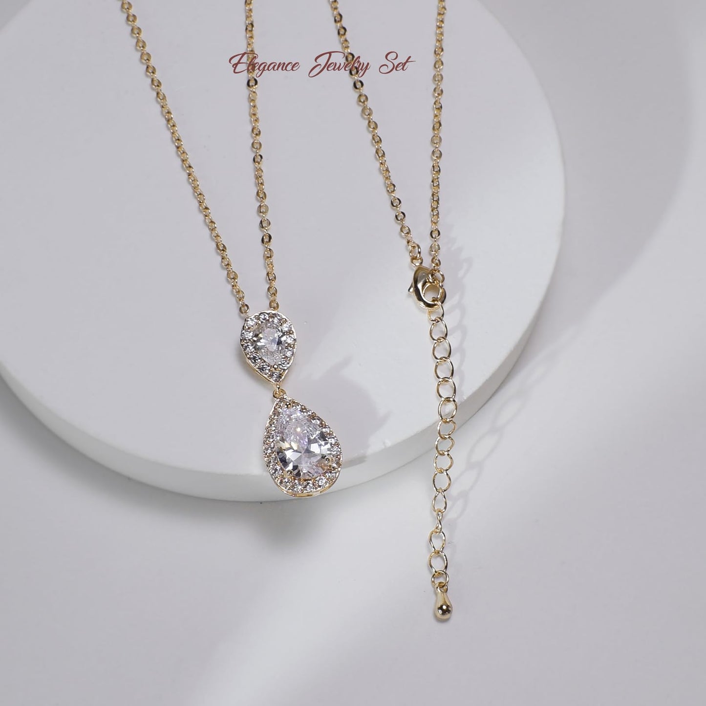 UDYLGOON Elegant Bridal Jewelry Set for Bride Bridesmaid Wedding Prom Teardrop Necklace Earrings Bracelet Set (Gold Plated)