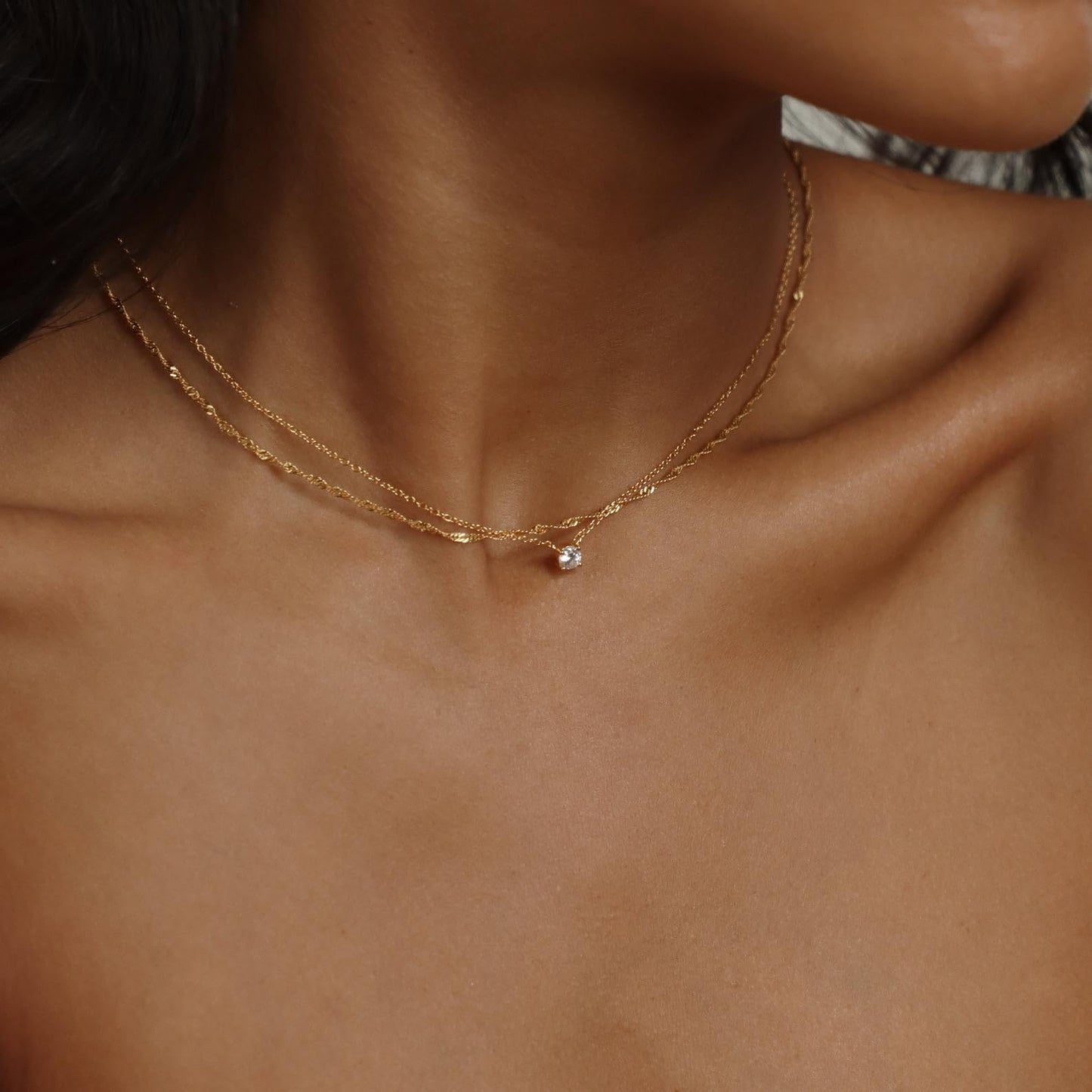 CHESKY Layered Gold Necklaces for Women Trendy, Dainty 14K Gold Plated CZ Pendant Necklace Stackble Wave Chain Necklace Gold Jewelry Set for Women Gifts