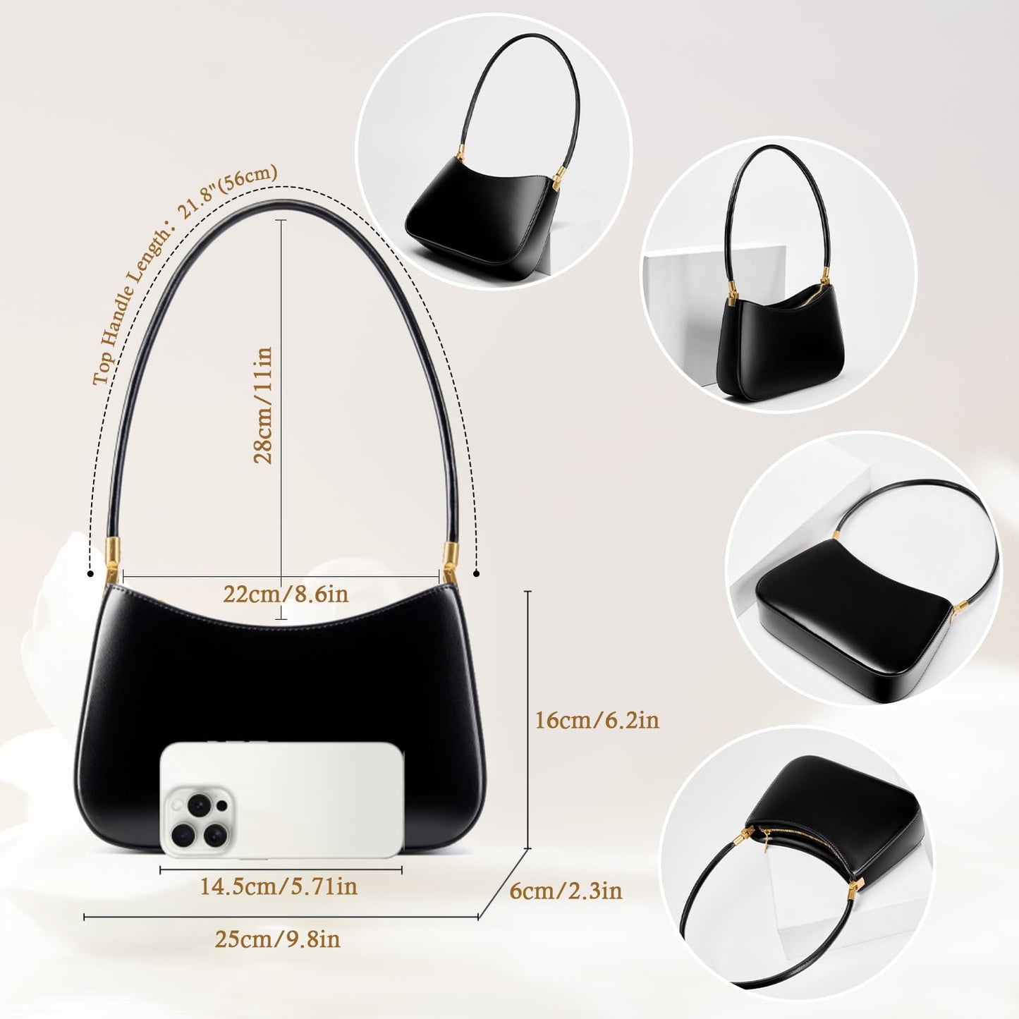 MFFOR Shoulder Bag for Women, Genuine Leather Hobo Tote Handbag, Small Clutch Purses Cute Hobo Handbag(Black)