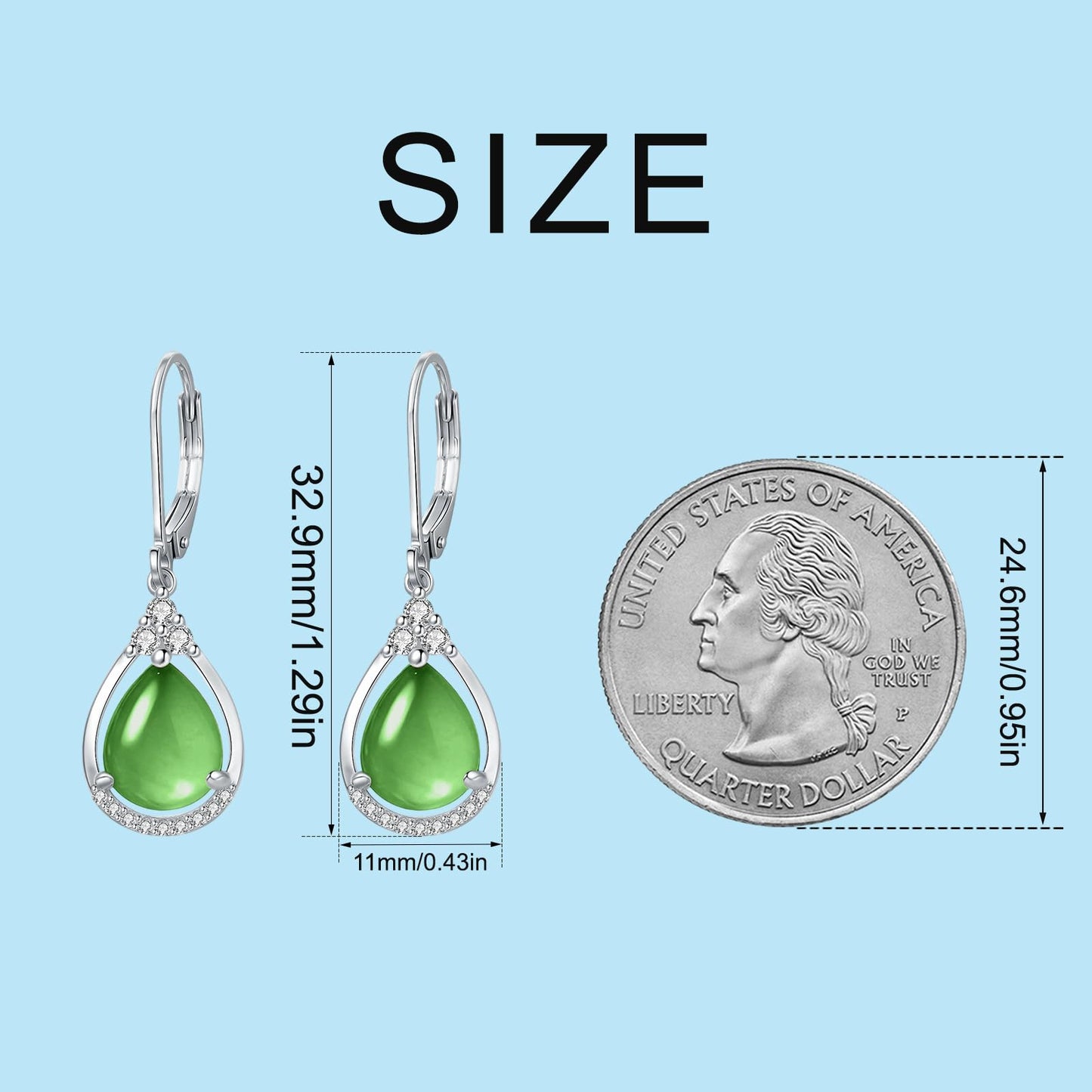 Green Earrings Sterling Silver Leverback Teardrop Dangles Earring Jewelry Christmas Gifts for Women