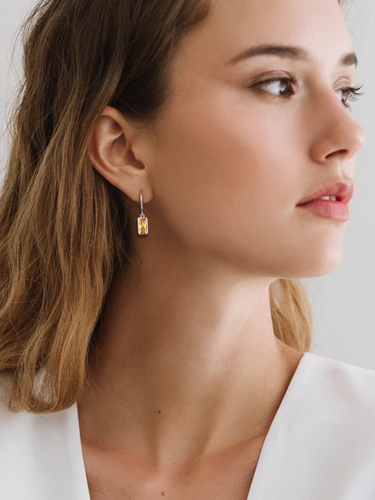 Bestyle Yellow Topaz Drop Earring with Hypoallergneic Silver Huggie Hoops - Shimmer Critine Crytsal November Birthstone Dangles Sterling Silver Earring for Women