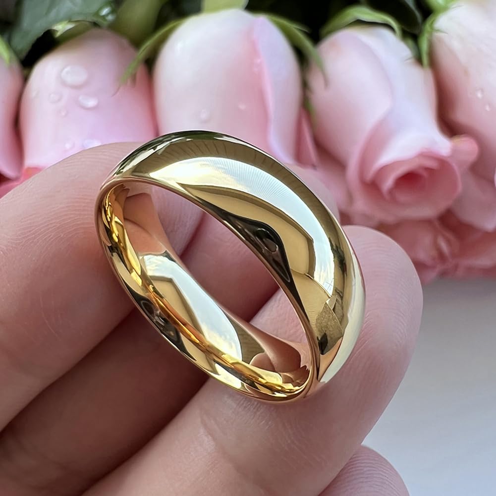 TUTISS 7mm Gold Tungsten Rings for Men Women Engagement Wedding Bands Domed Polished Comfort Fit Size 11