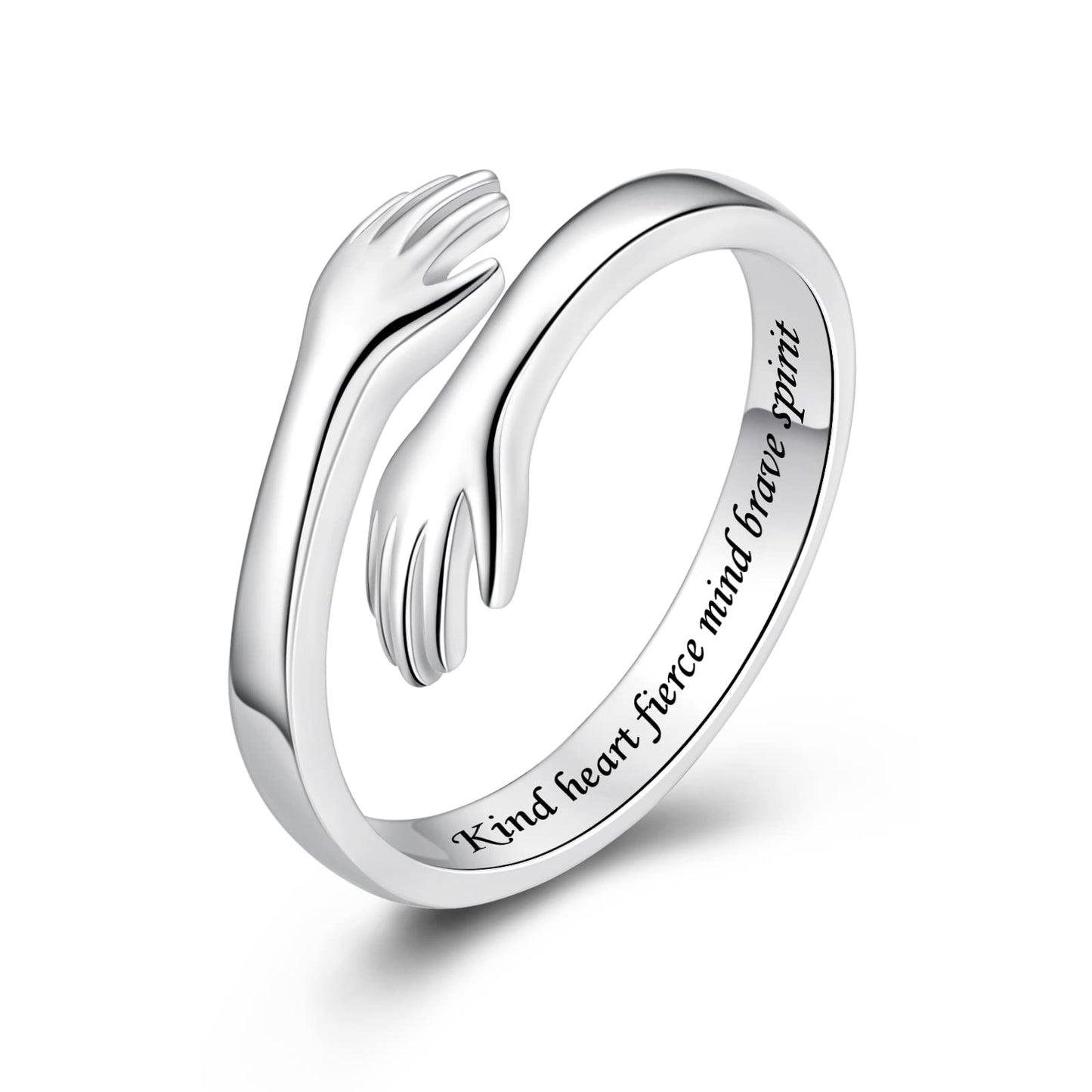 ACJFA Hug Rings for Women Sterling Silver Adjustable Ring for Women Daughter Hand Ring Jewelry for Birthday Gifts Holiday Gift for Teens(Kind heart fierce mind brave spirit)