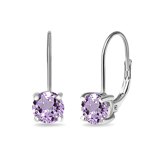 Purple Earrings for Women Sterling Silver Fashion 6mm Round Leverback Drop Amethyst Earring Tendy Summer