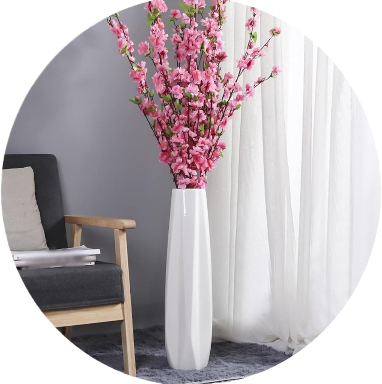 UWYTGF Floor Vase Ceramic Vase,Decorative Large,Floor,Large Floor Vase,White Ceramic Vase,Handcrafted,Sophisticated Vessel for Decorative Branches and Dried Flower,White-45Cm,White,30cm
