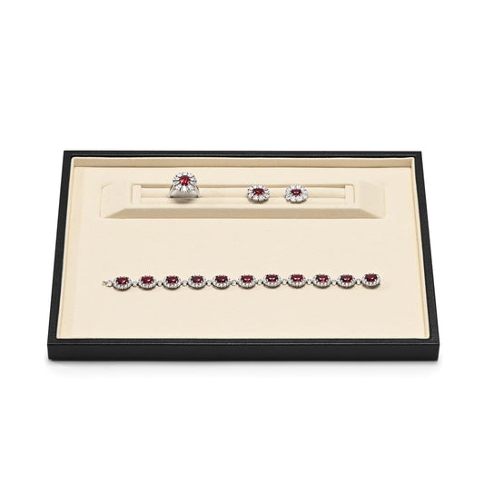 Oirlv Premium Leather Jewelry Showcase Tray, Velvet Display Organizer Professional Retail & Home Presentation Tray, Beige Large