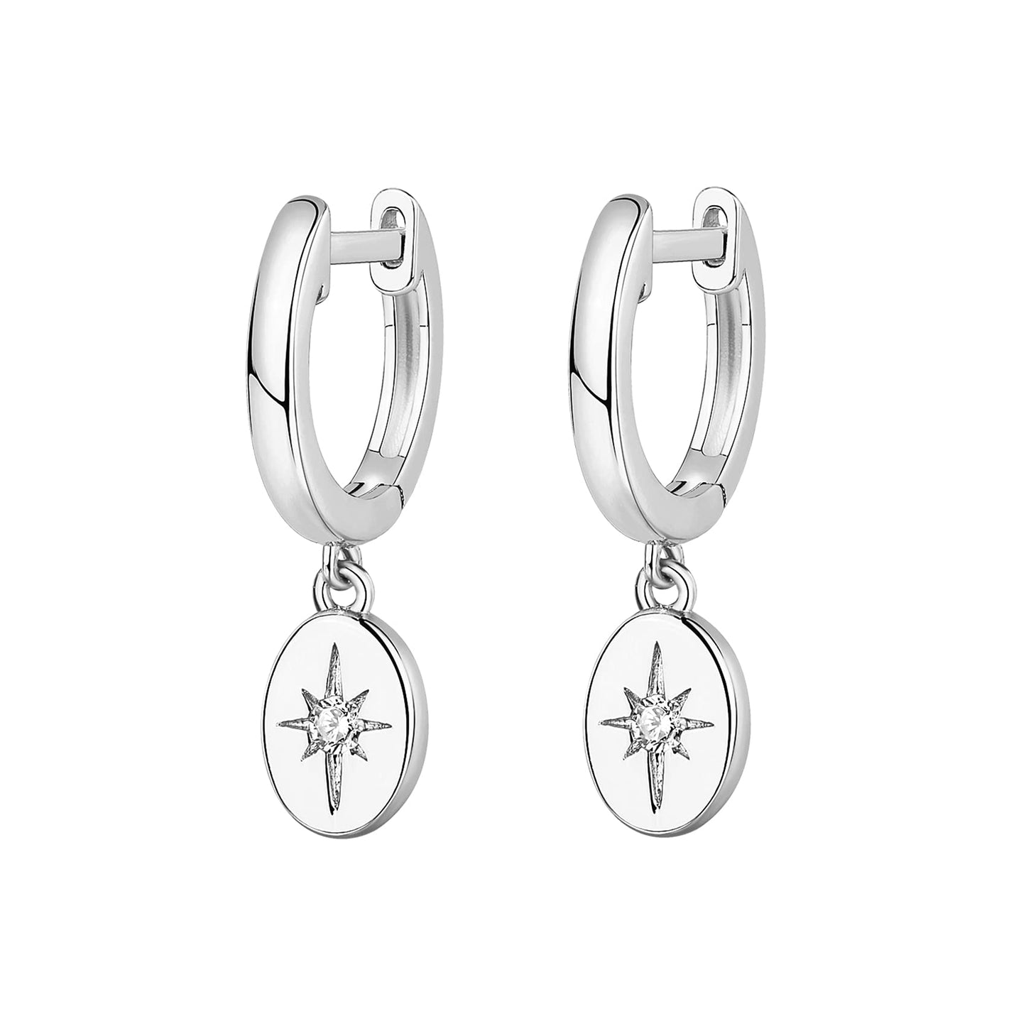 PAVOI Rhodium Plated 925 Sterling Silver Post Celestial Dangle Huggie Hoop Earrings For Women - Trendy Starbusrst Drop Hoop Earrings - Cubic Zirconia Small Hinged Huggies
