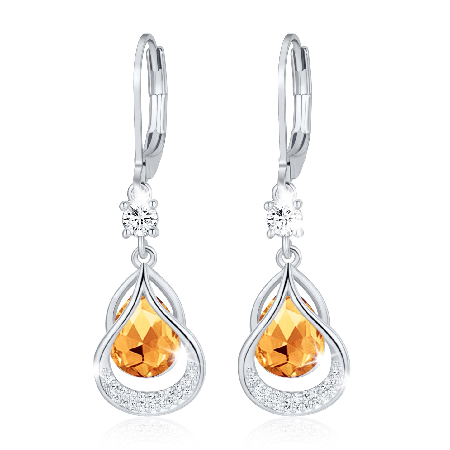 Dangle Trendy Leverback Birthstone Earrings Sliver Plated Teardrop Dangle Earrings Jewelry Christmas Birthday Gifts for Women (Sliver November)