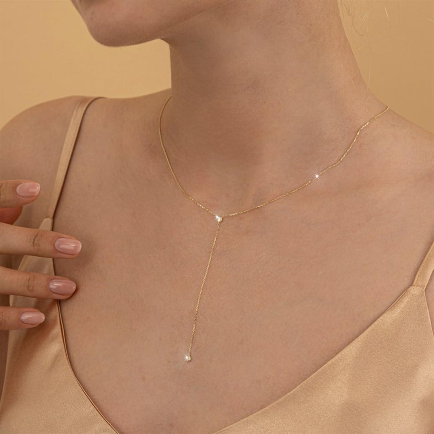 Luxval Lariat Gold Necklace for Women Trendy Dainty Long Y Necklaces CZ Pendant Choker Necklace Simple Trendy Gold Jewelry Gift for Women