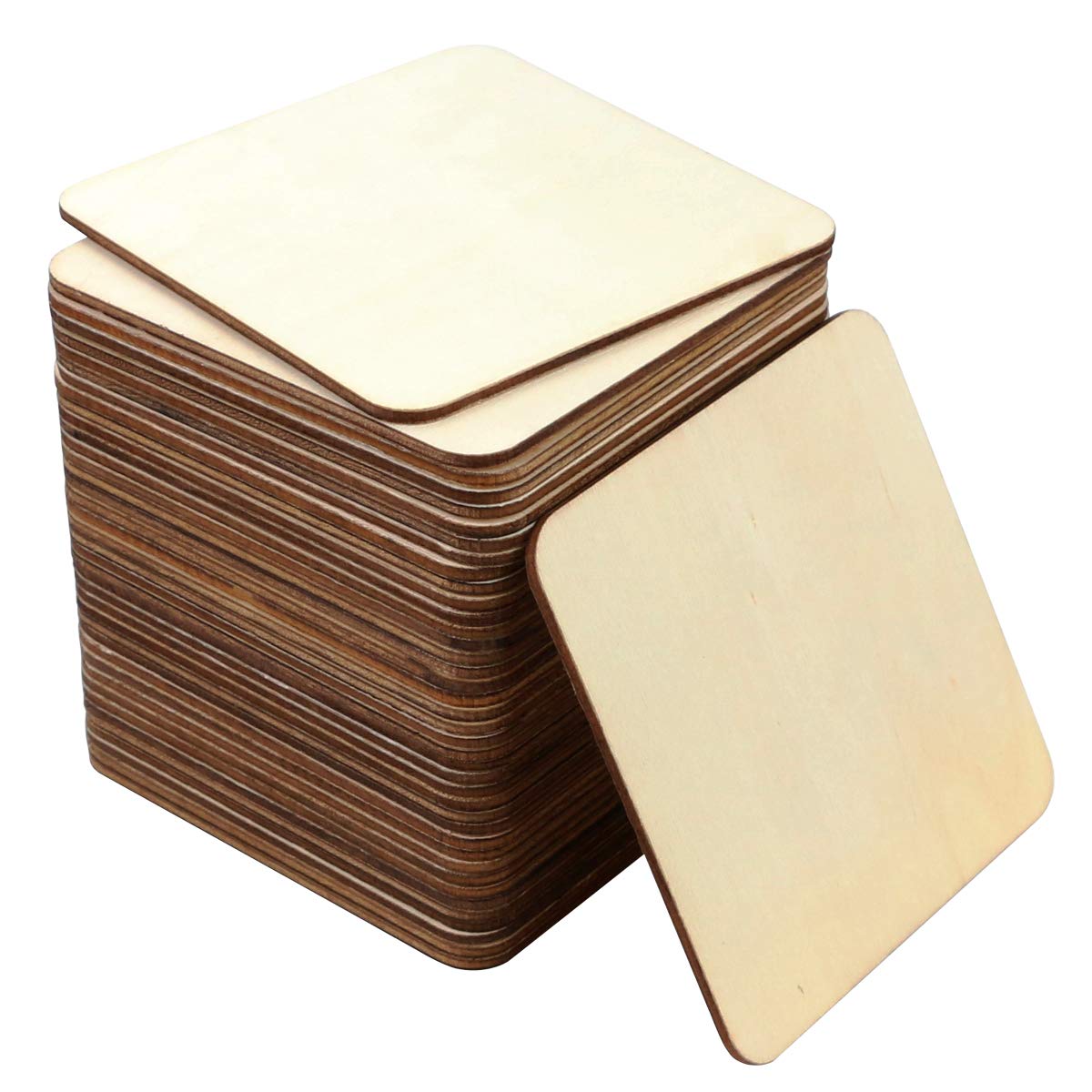 SKPPC 40Pcs Unfinished Laser Engraving Carving Blank Wood Pieces for Painting, Coasters, DIY Arts Craft Project, Staining and Decorations