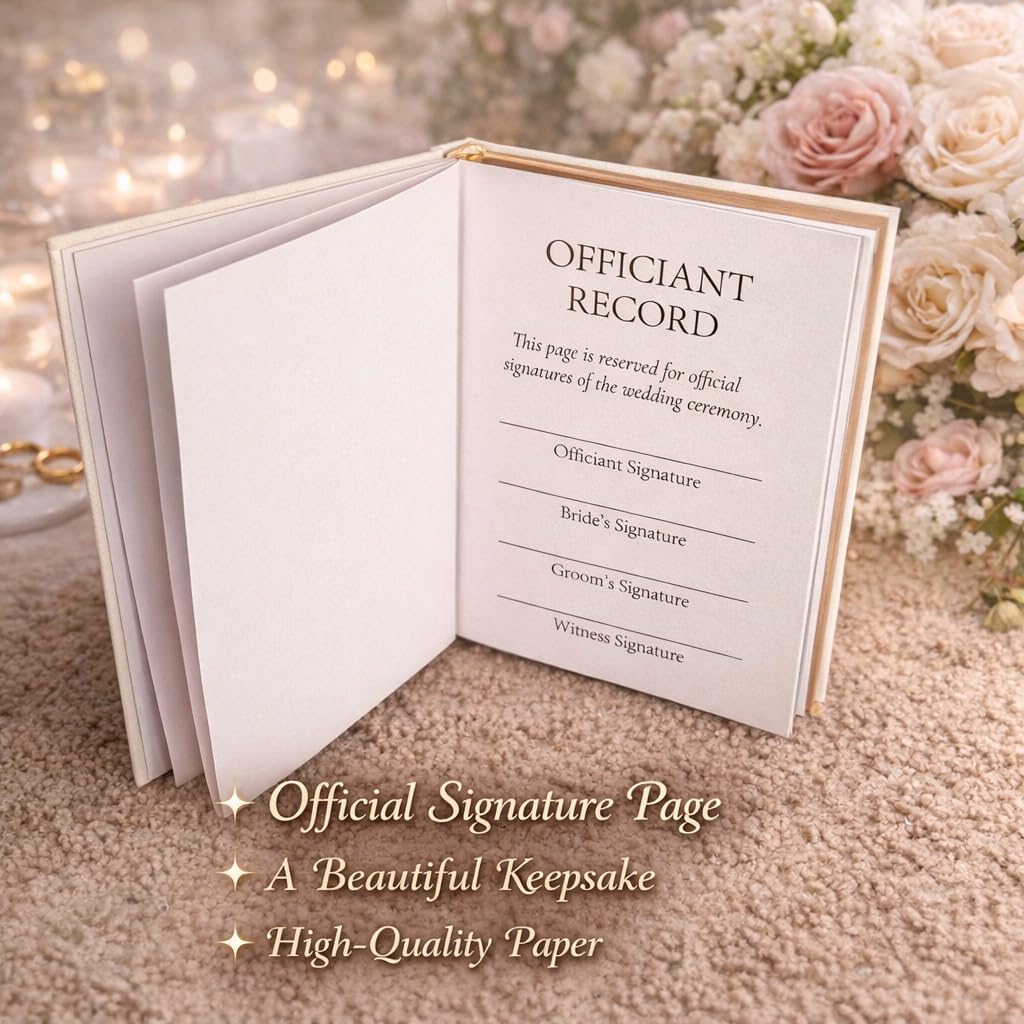 Wedding Officiant Book with Pen – A5 Wedding Ceremony Journal, Bride & Groom Signature Keepsake, 150 Lined Pages (75 Sheets), 140gsm Thick Paper, Linen Cover & Gift Box, Gold Foil Stamped
