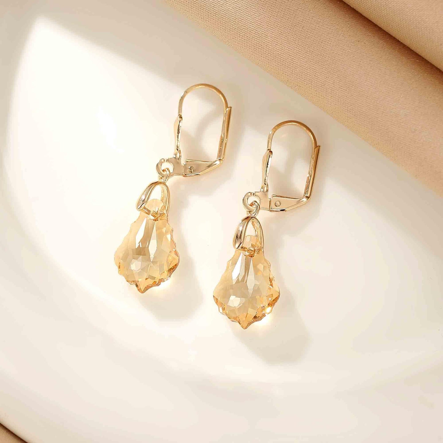 Austrian Crystal Baroque Drop Leverback Earrings for Women Fashion 14K Gold Plated Hypoallergenic Jewelry (Topaz)
