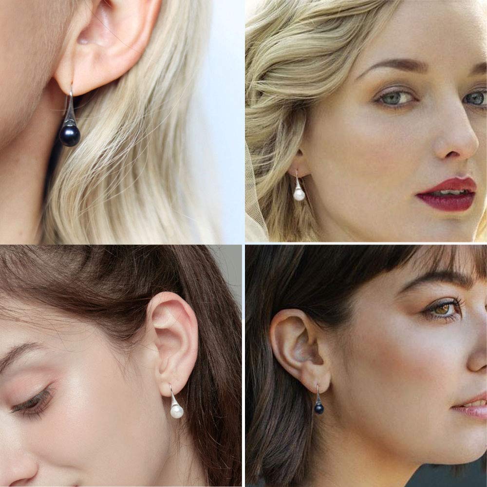 925 Sterling Silver Freshwater Cultured Pearl Dangle Drop Earrings for Women AAA+ Quality 8mm Black Pearl Women's Earrings