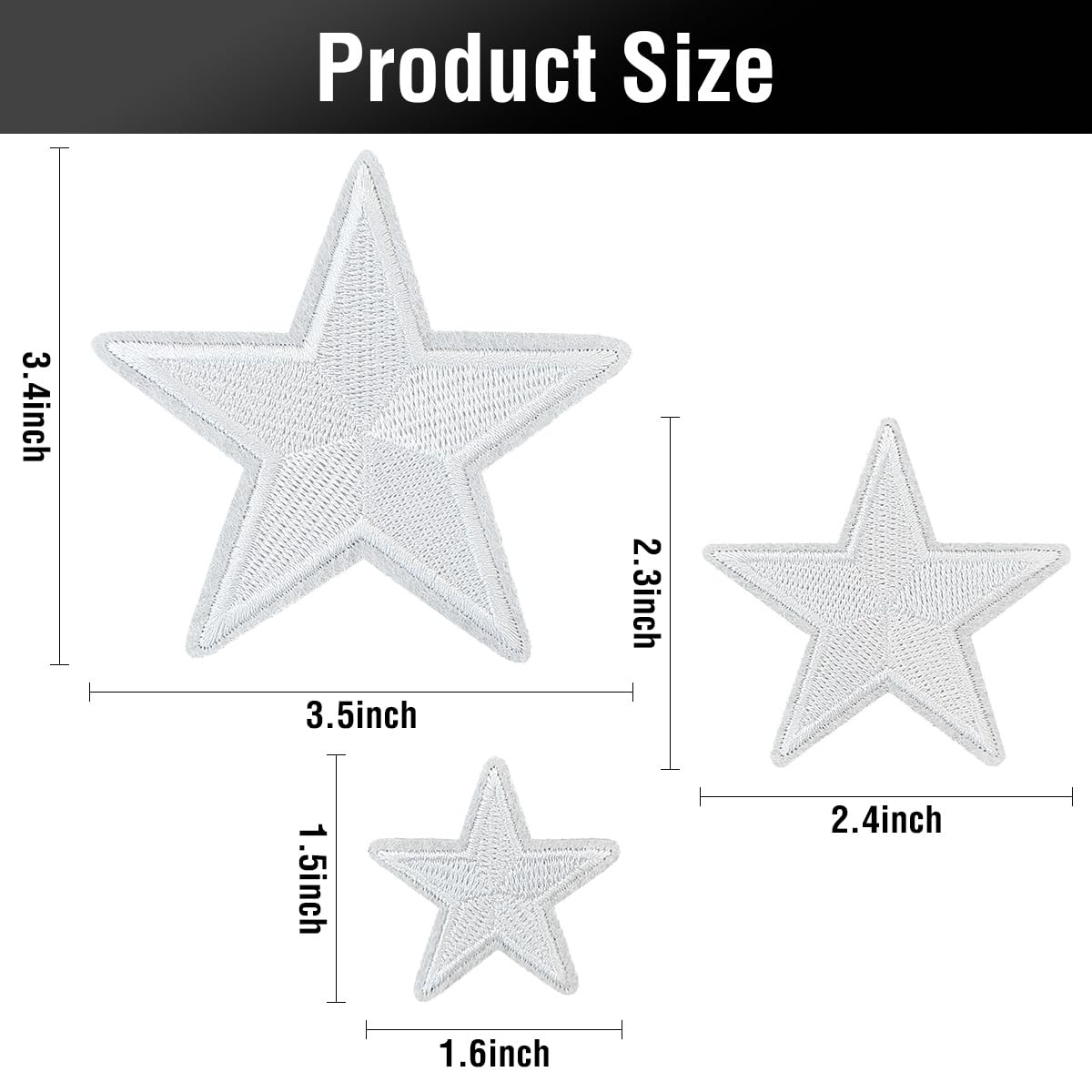 WILDREEDS 24 Pieces Star Iron on Patches, Star Embroidered Patch for Clothing, T-Shirt, Backpacks, Hats, Jeans, Jackets (White)