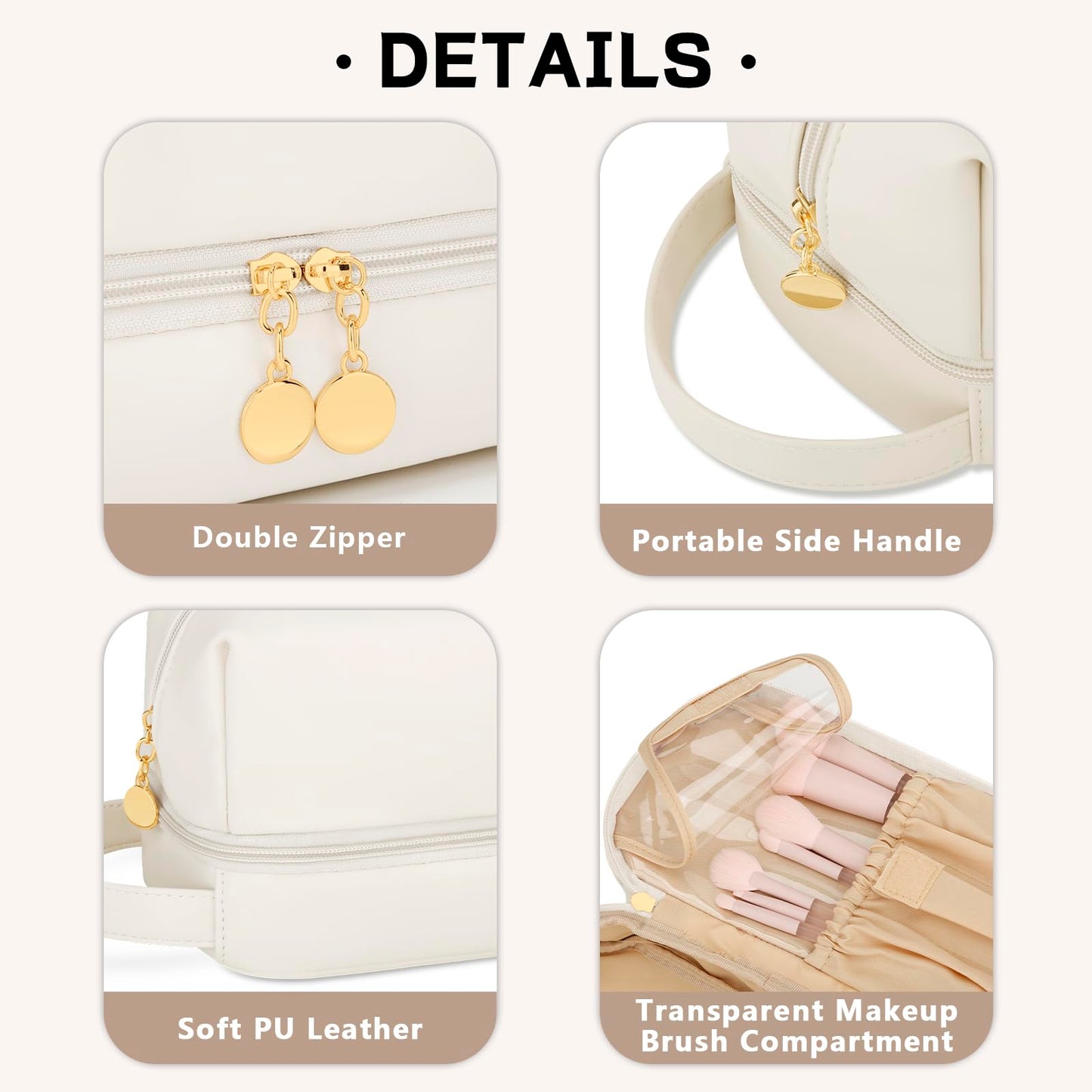 CLOUDWINGS Initial Makeup Bag for Women - Personalized Double Layer Cosmetic Bags with Makeup Brush Organizer, Hanging Travel Toiletry Bag with Large Capacity, Gifts for Mom Girlfriend Wife（Beige J）