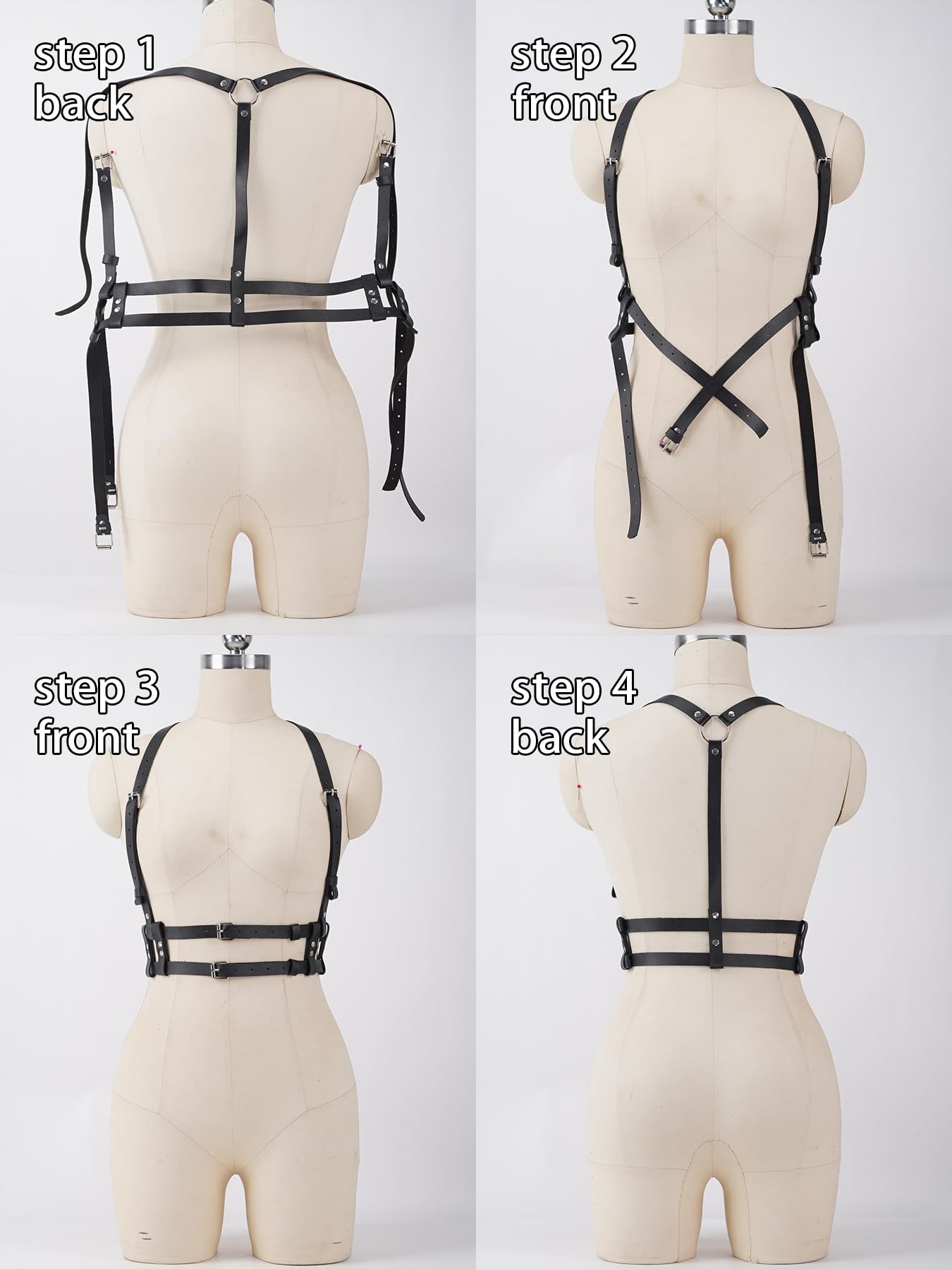 Women Adjustable Faux Leather Harness Belt Punk Fashion Waist Belt with Alloy Buckles Layered Outfit for Dresses Shirts Blazers Street(Waist 35.4-44.1in)
