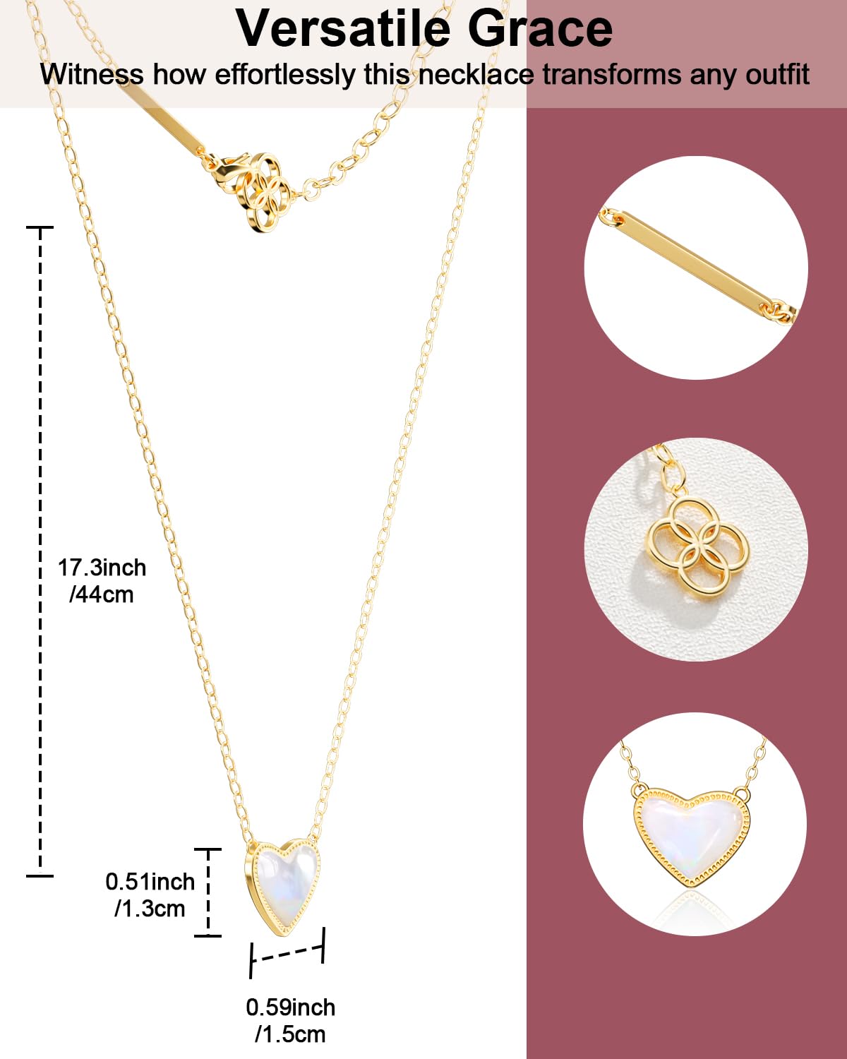 AICase 18K Gold Plated Heart Pendant Necklace for Women,Fashion Dainty Simple Adjustable Length Jewelry,Anniversary Birthday Gifts for Women/MoM/Sister/Friends/Her/Wife/Grandma/Coworker_White