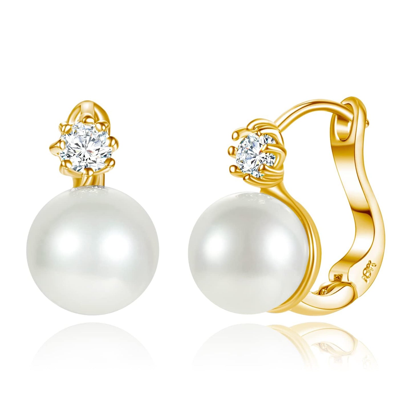 Pearl Earrings for Women 14K Gold Plated Hypoallergenic Pearl Earrings 5A Cubic Zirconia Dangle Earrings Elegant Jewelry (5-Gold)