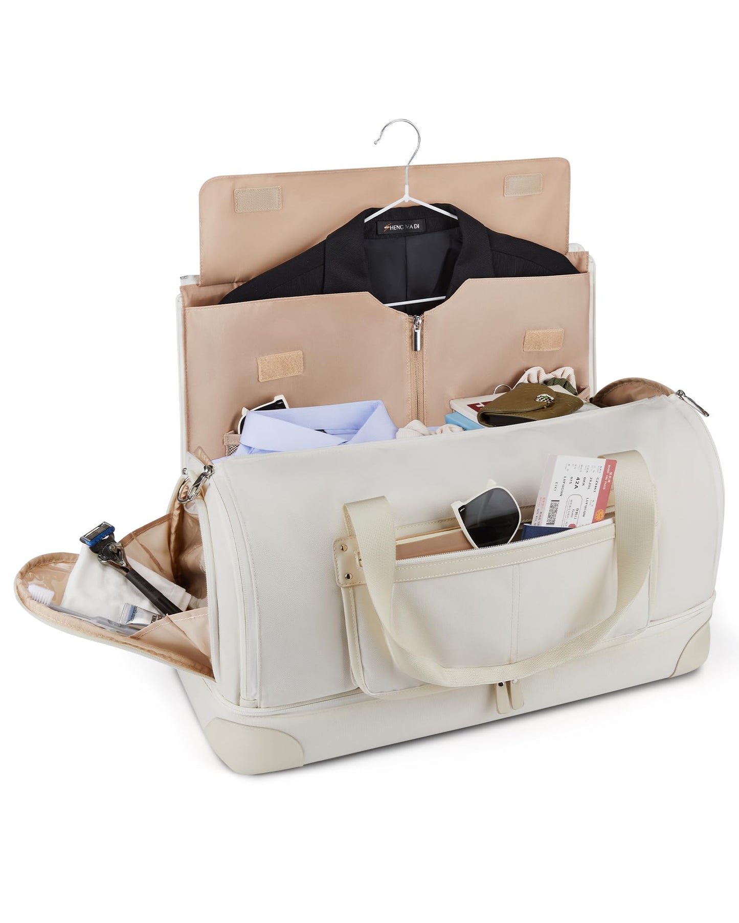 BAGSMART Garment Bags for Travel, Convertible Travel Garment Duffle Bag Suit Bags for Women, 2 in 1 Garment Bags with Shoe Compartment, Beige