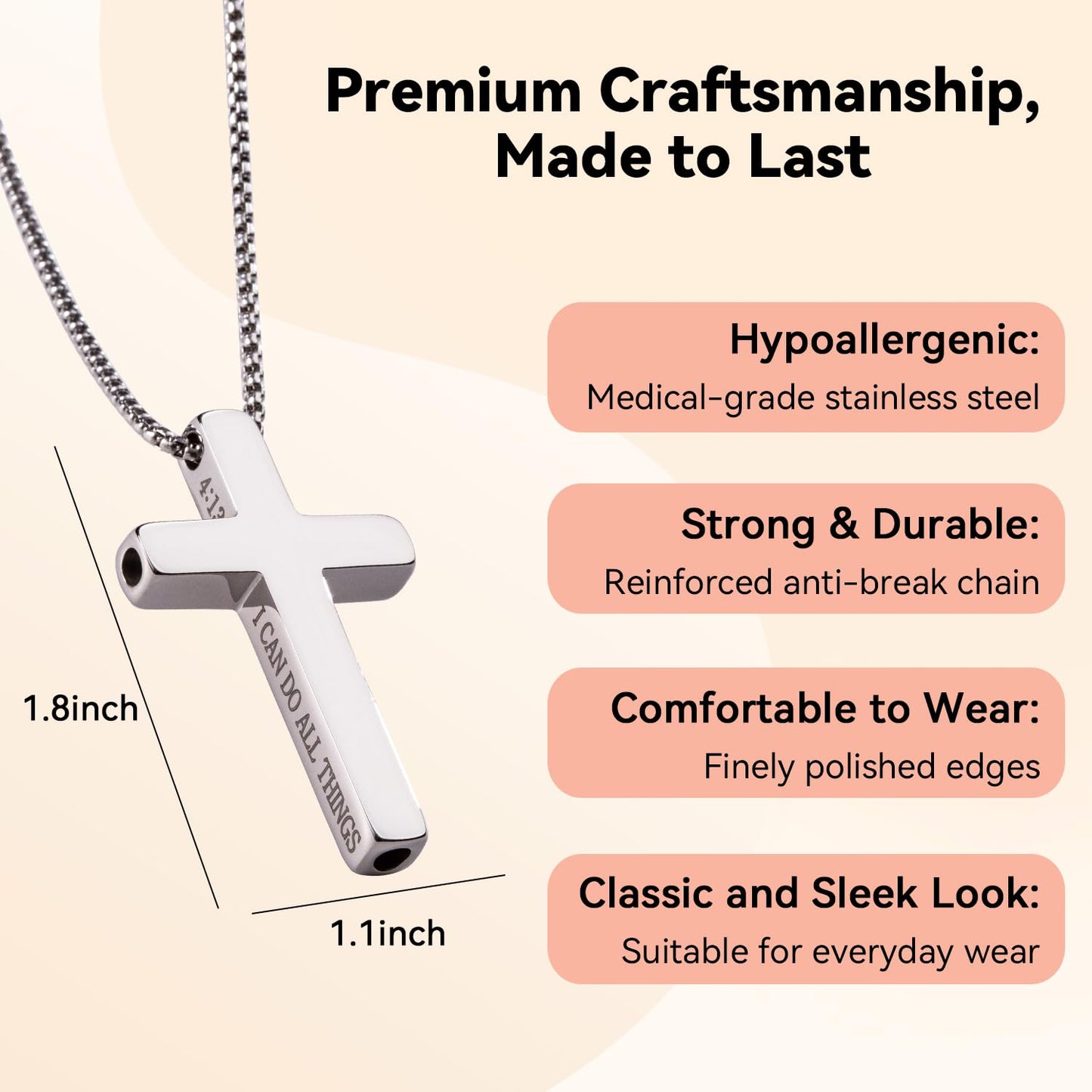 FUNPAR Cross Breathing Necklace for Anxiety Relief and Relaxation, Breathlink Design Quit Smoking Aid, Stainless Steel Mindfulness Tool to Calm, Stylish Wellness Gift for Adults(Silver 41:10)