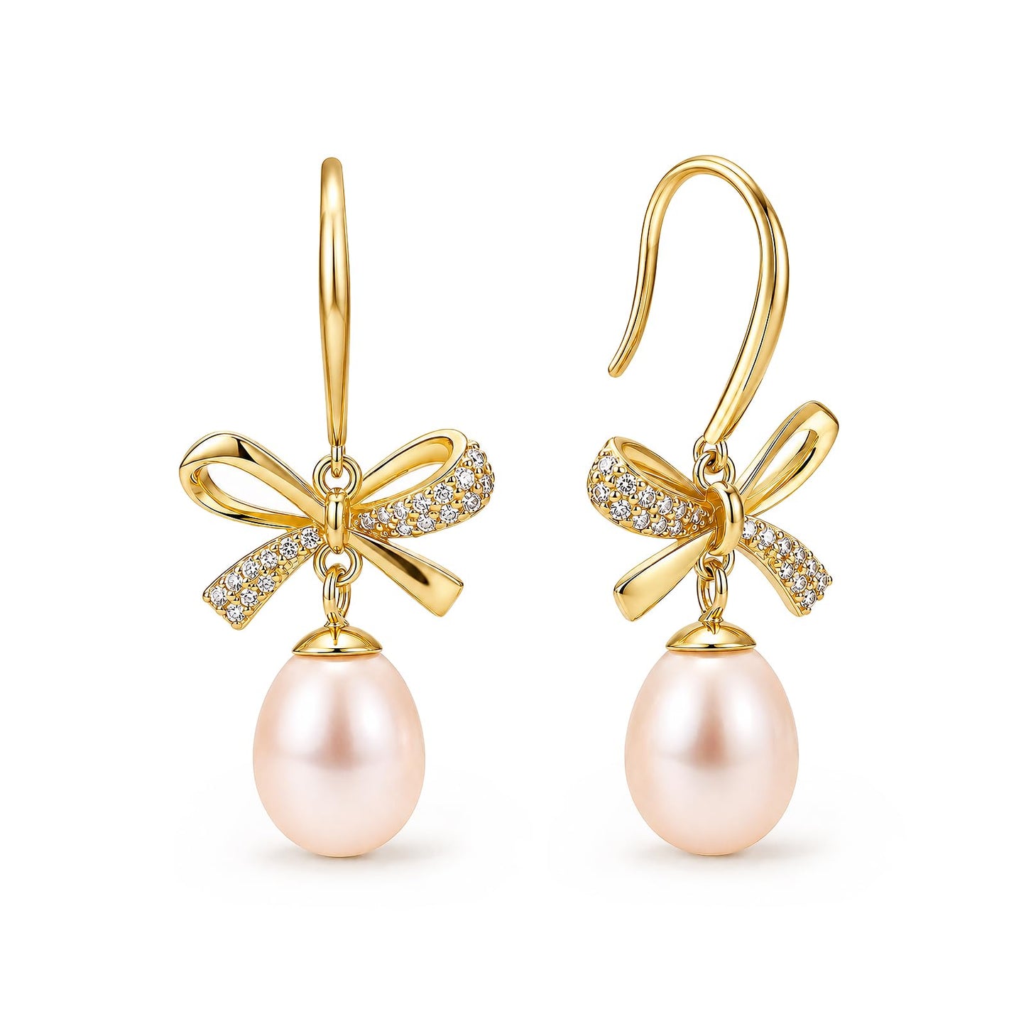 Pearl Drop Earrings for Women, Gold Plated & 925 Sterling Silver, Pink & White Dangle Earrings, Dainty Cute Elegant Bridal Wedding Gift for Her