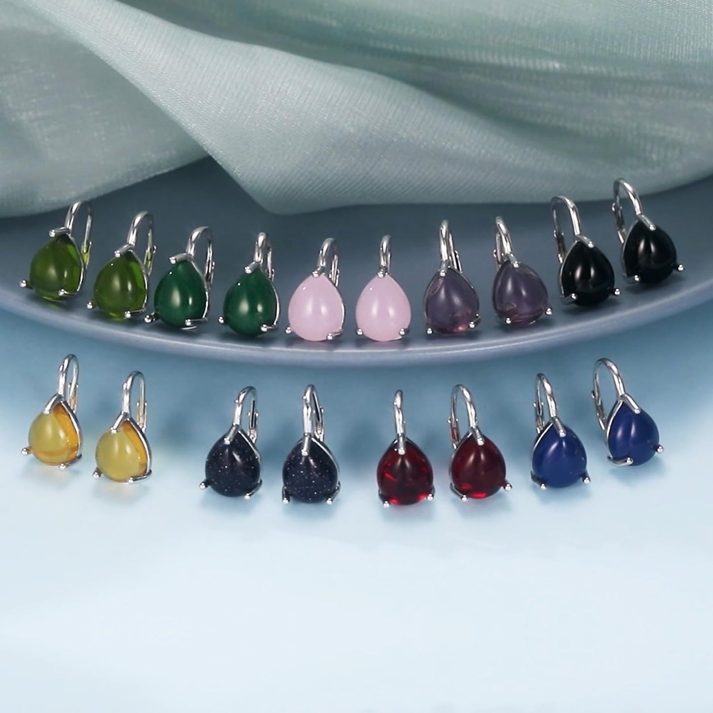 SHEAISRS Teardrop Garnet Leverback Earrings for Women 925 Sterling Silver Garnet Earrings