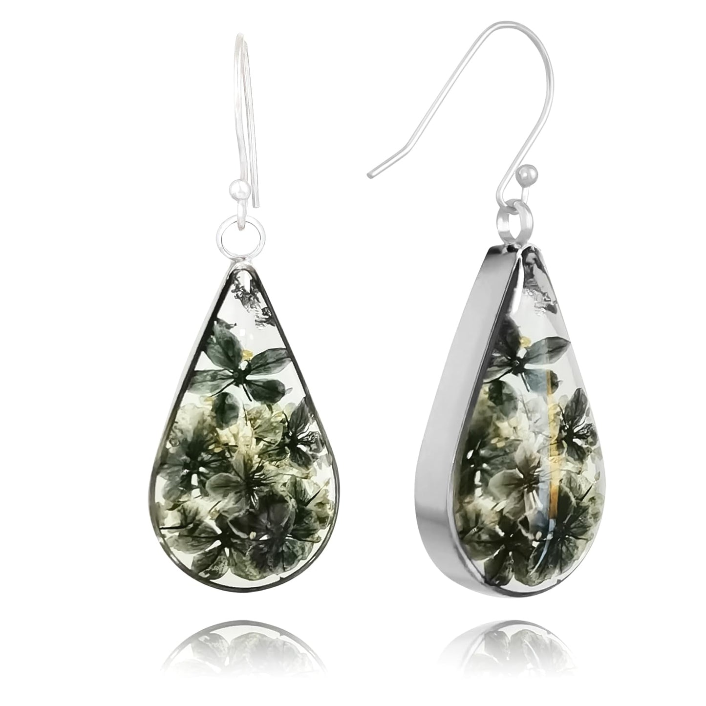 925 Sterling Silver Pressed Flower Teardrop Earrings,Hypoallergenic Women's Jewelry Gift for Mom,Handmade natural dried flower teardrop earrings Jewelry Gift for wife